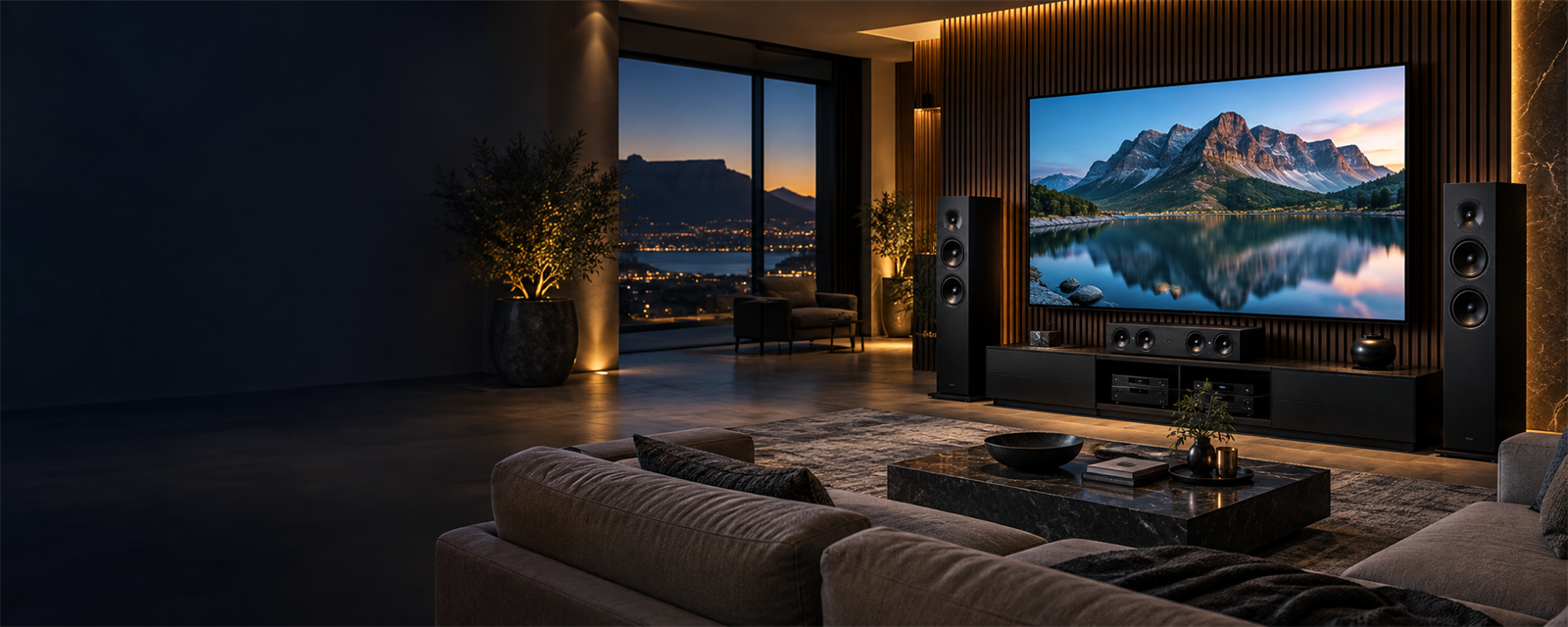 Illustrative home cinema with integrated audio